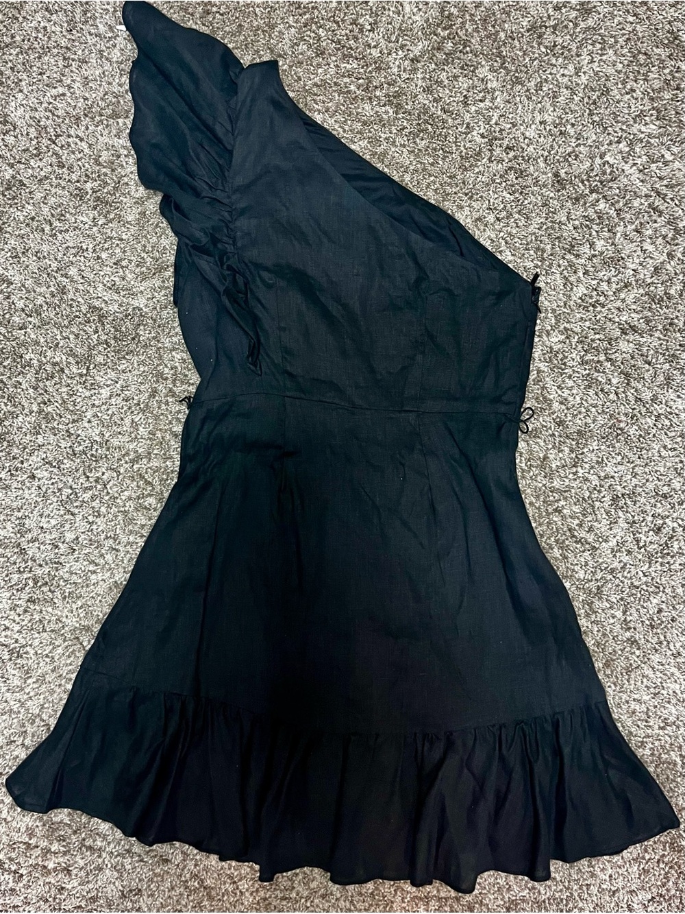 Banana Republic Linen Black One-Shoulder Ruffle Dress with Belt